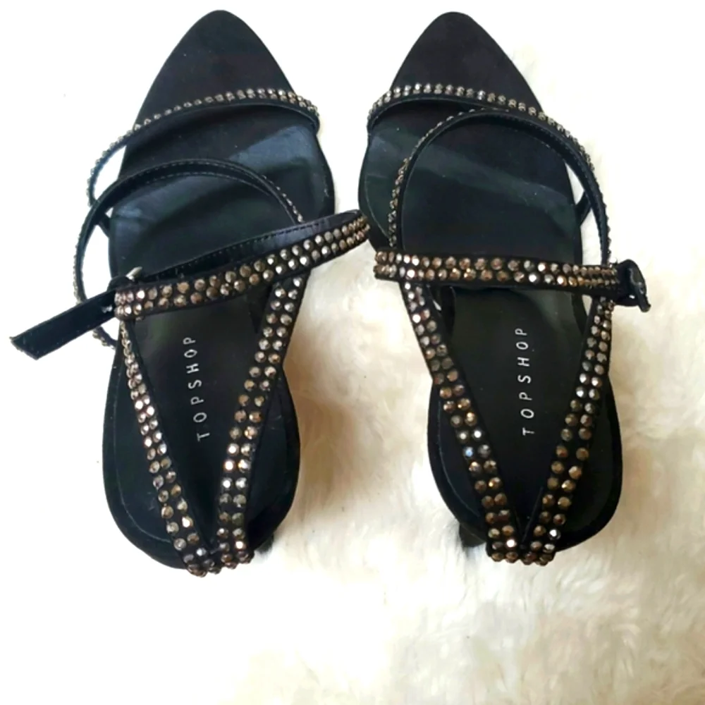 Topshop Elegant Black Rhinestone Studded Heels EU Size 27/ US 6.5